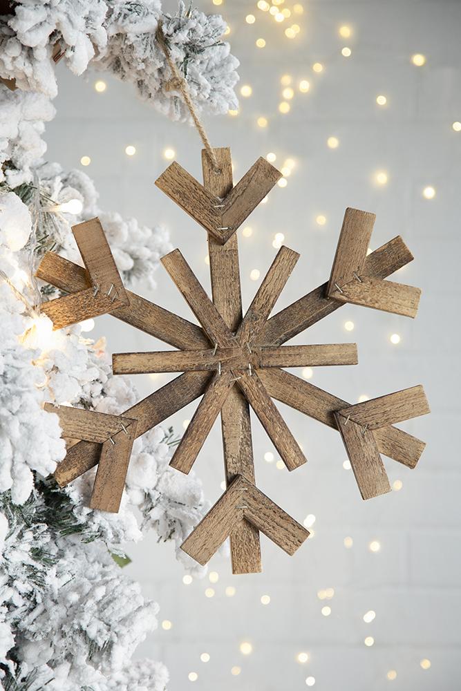 17.7" x 17.7" Large Fir Wood Snowflake Ornaments - Set of 2