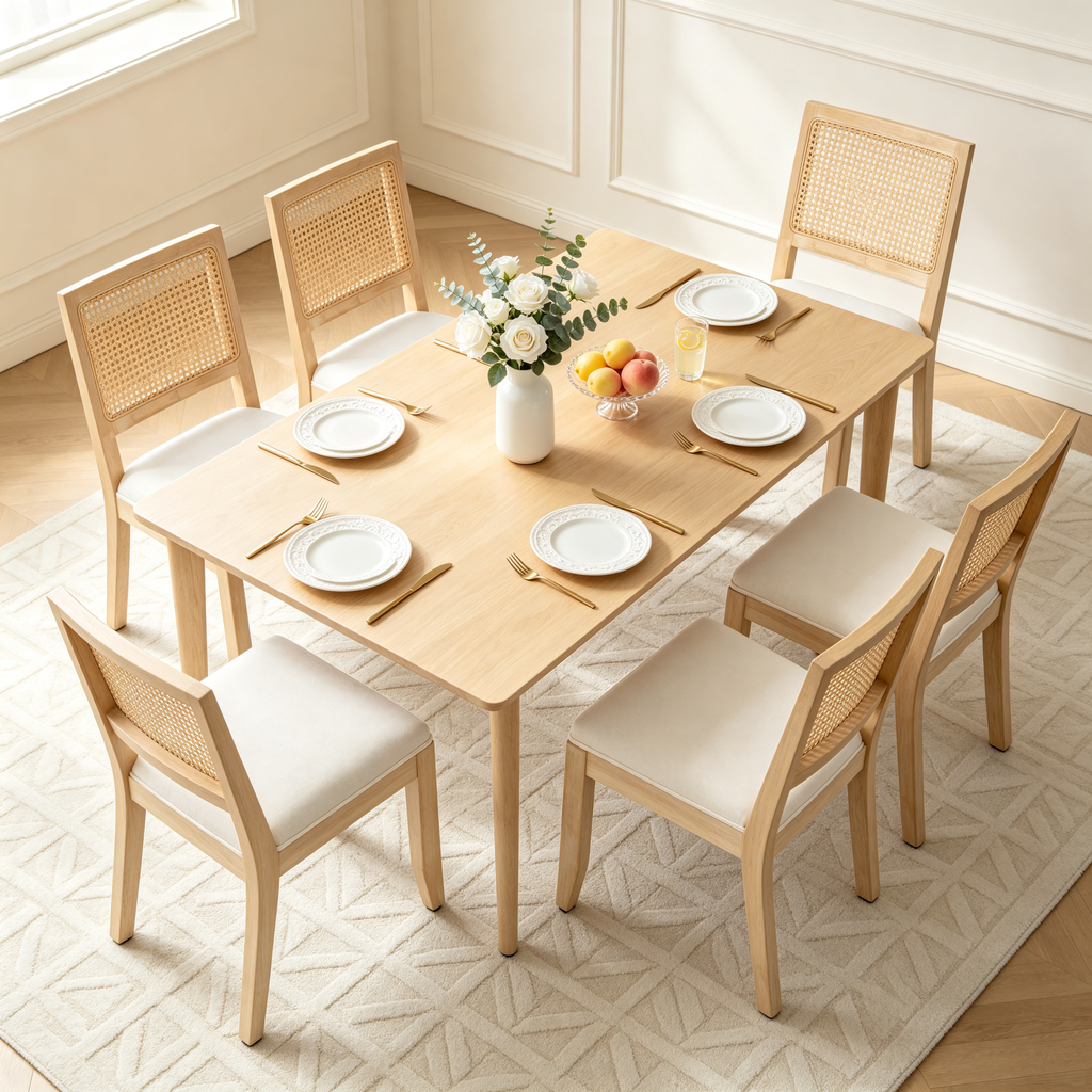 Farmhouse Rattan Dining Chairs Set of 2