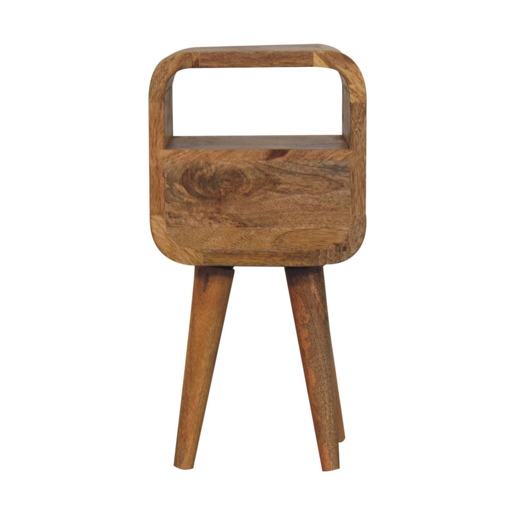 Solid Wood Extra Mini Oak-ish Curve Open Slot Nightstand