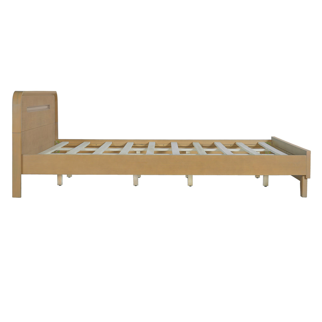 Pine Solid Wood Queen Size Bed, Rustic Yellow