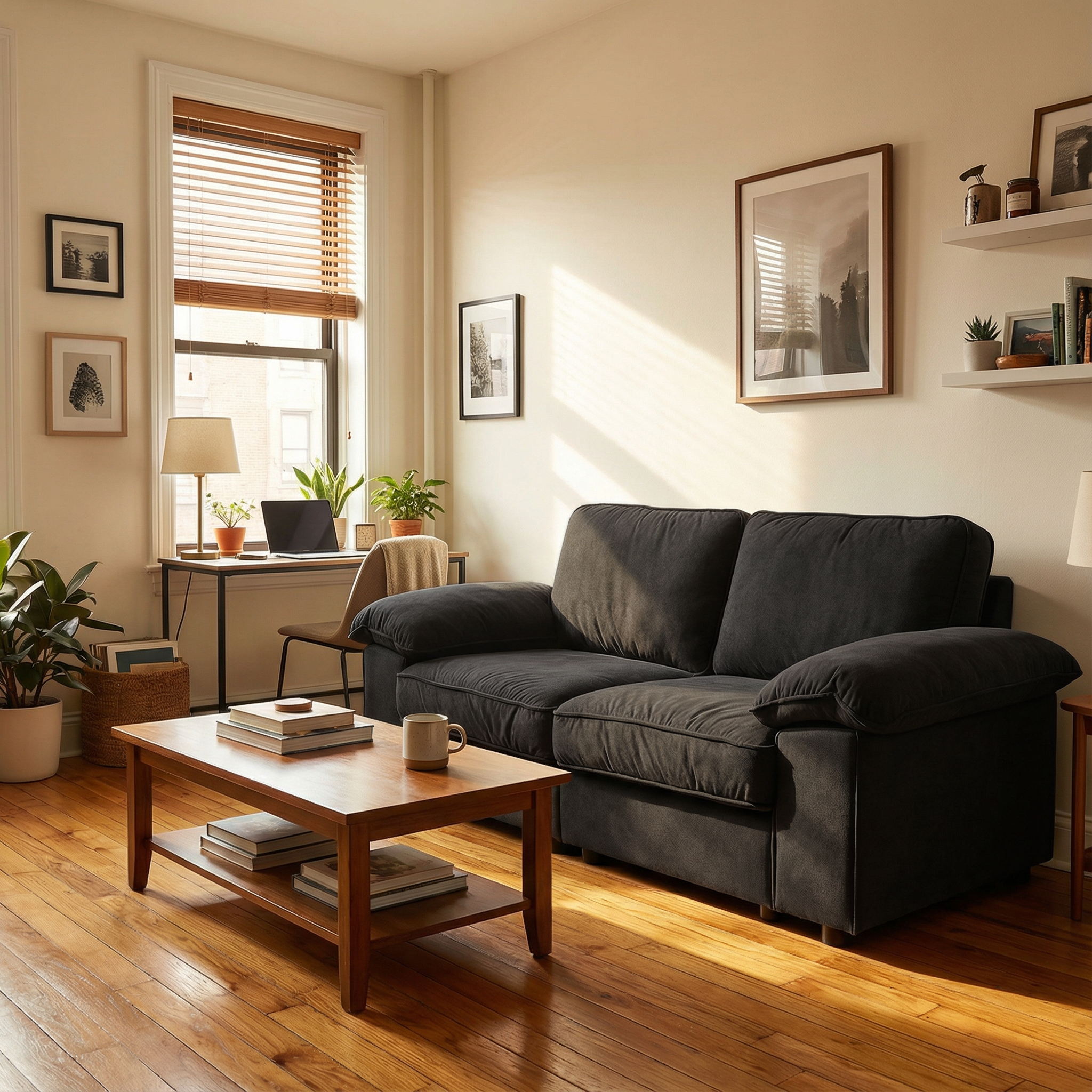 Black Velvet Compact Sofa with Hidden Storage