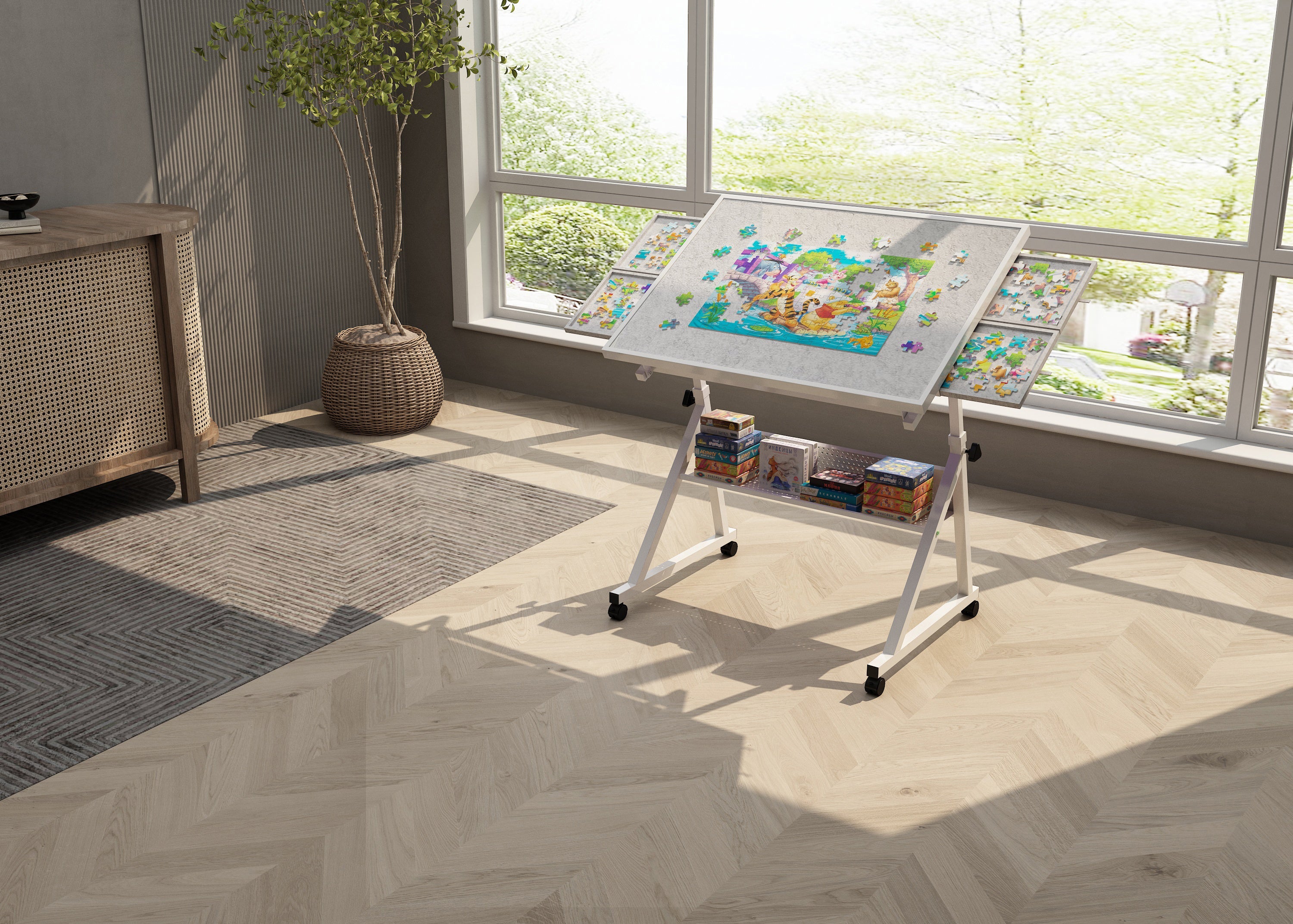 1500 Pieces Jigsaw Puzzle Metal Table Board with 4 Trays