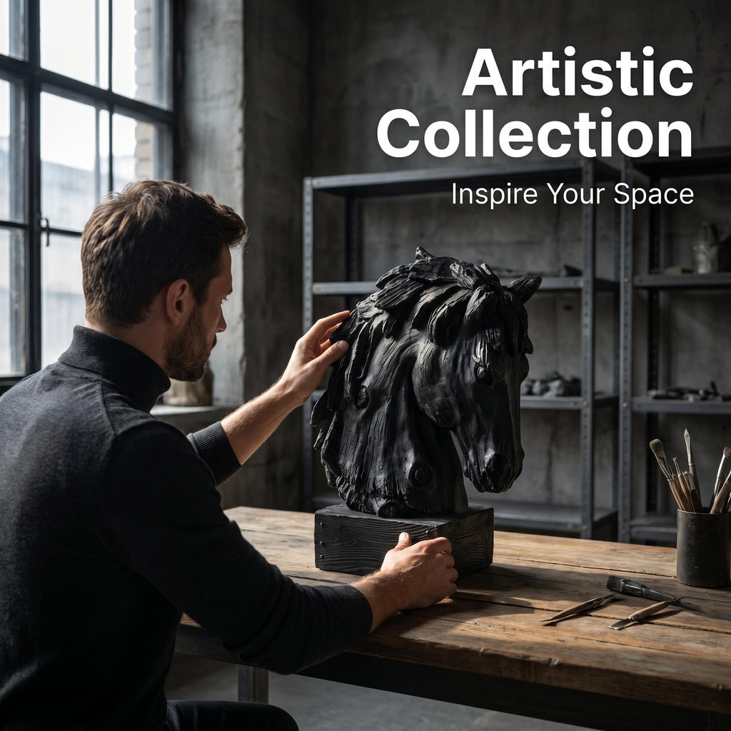 Black Rustic Horse Head Sculpture with Base