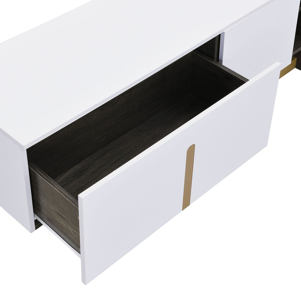 TV Stand With 1 Drawer, 2 Cabinets And Adjustable Shelves