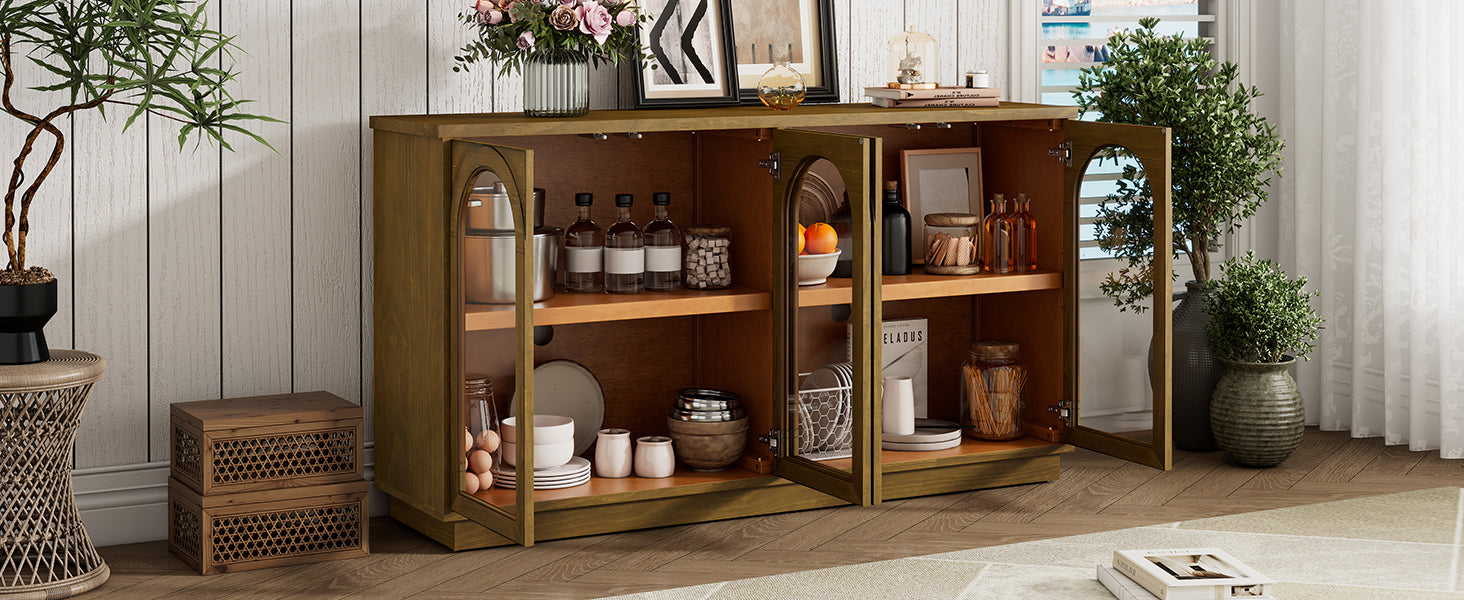 TREXM 4-Door Large Storage Buffet Cabinet with Glass Doors