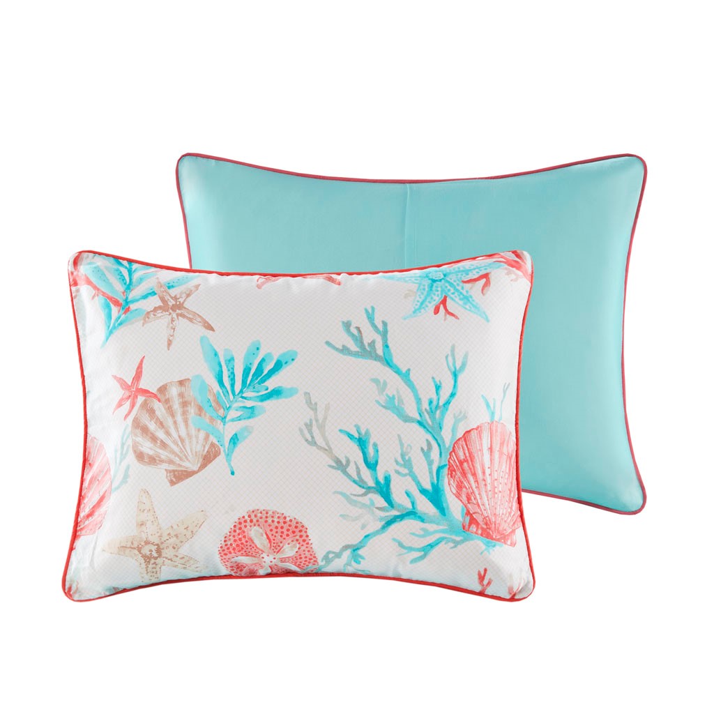 7 Piece Cotton Sateen Comforter Set Coral Queen