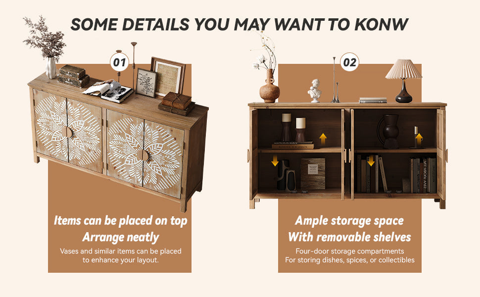 60" Wood Accent Cabinet with 4 Doors Brown and Antique White