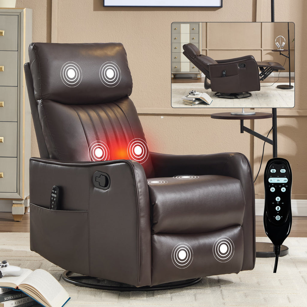 Brown Faux Leather Heat Massage Manual Recliner Chair