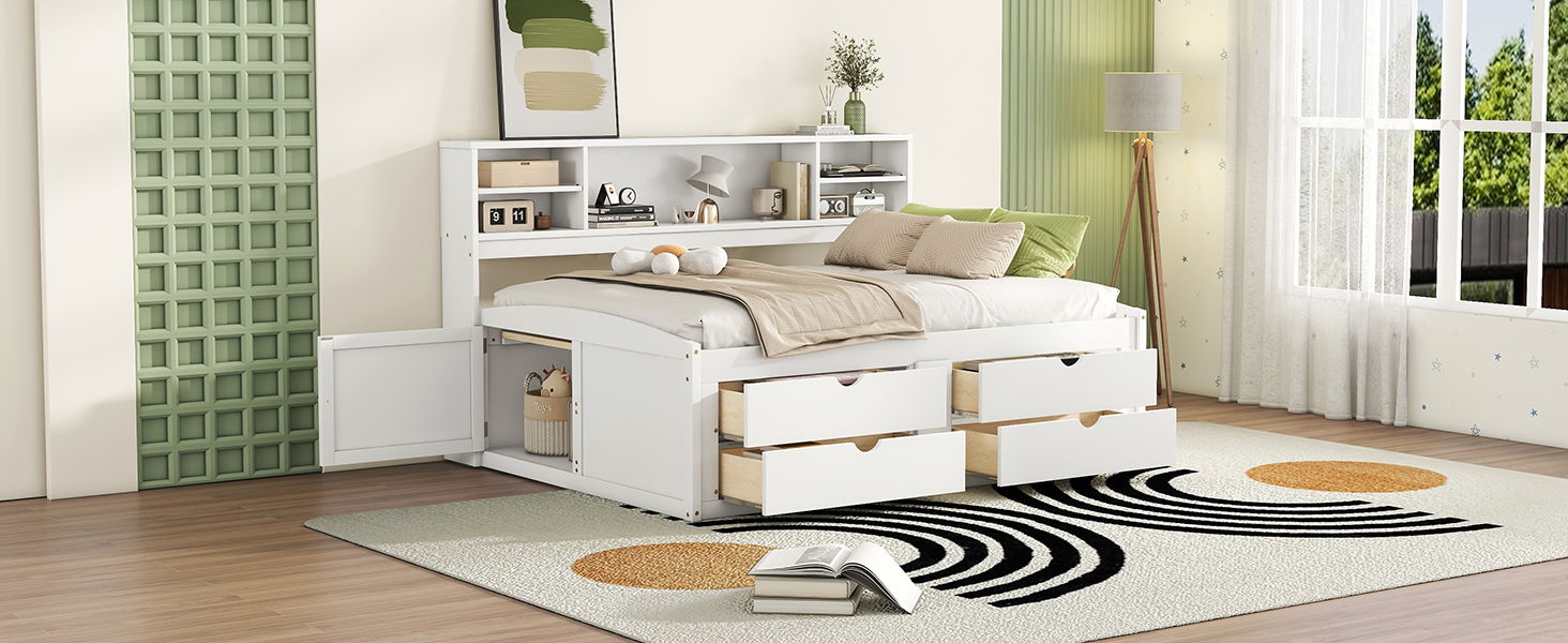 Daybed With 2 Bedside Cabinets, Upper Shelves And 4 Drawers