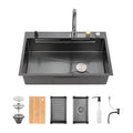Waterfall Kitchen Sink, Stainless Steel Single Bowl