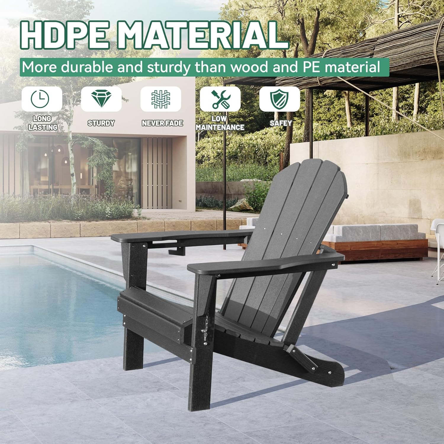 Adirondack Chair with Folding Design and Cup Holder - Gray