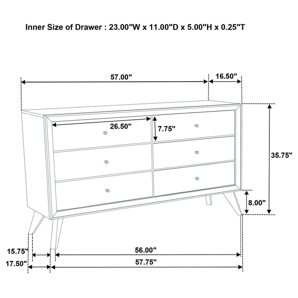 1 Piece Dresser With Angled Legs, Wave Texture And Round Knobs - White