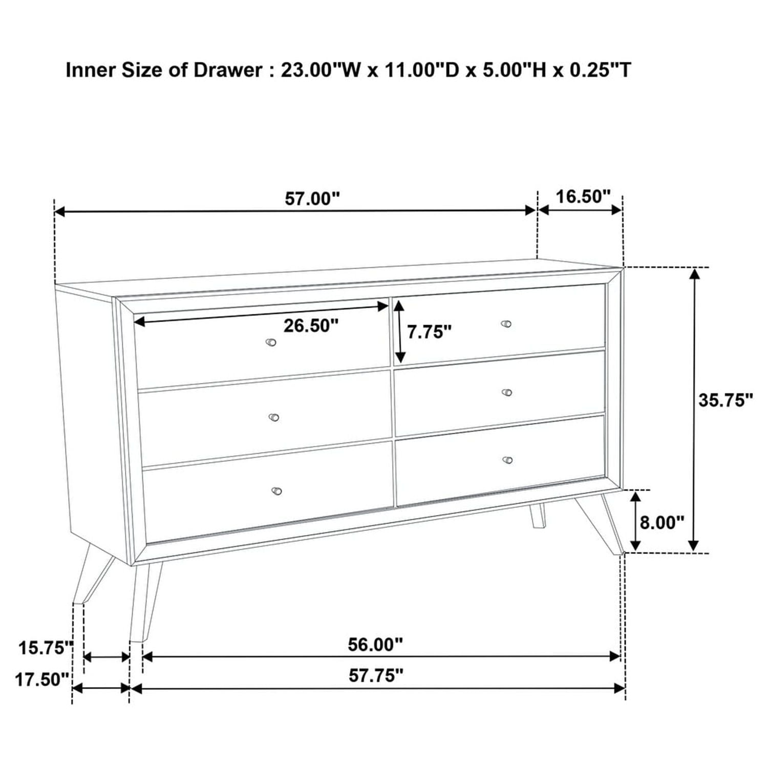 1 Piece Dresser With Angled Legs, Wave Texture And Round Knobs - White