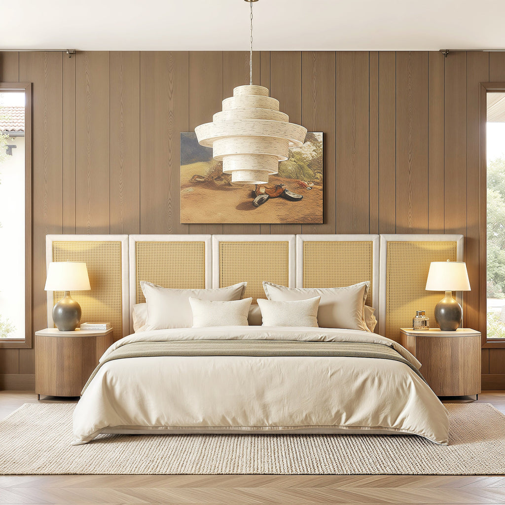 Capri Extended Headboard Cane Platform Bed, Antique