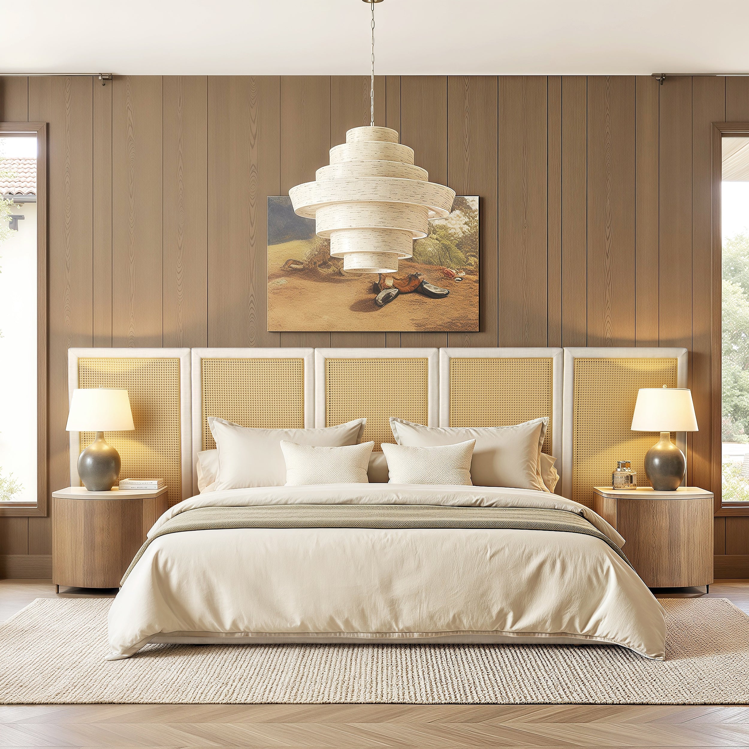 Capri Extended Headboard Cane Platform Bed, Antique