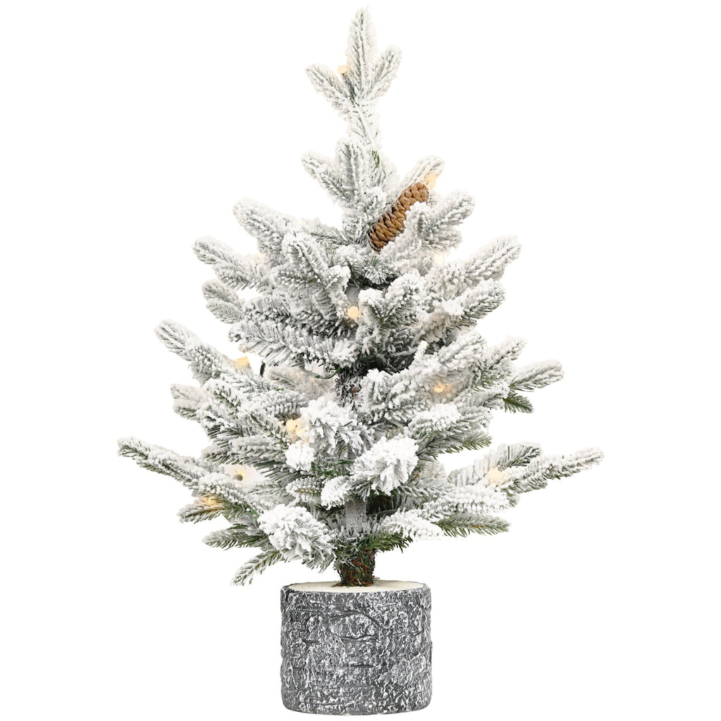 4.5FT Flocked Christmas Tree with Pot Base and LED Lights