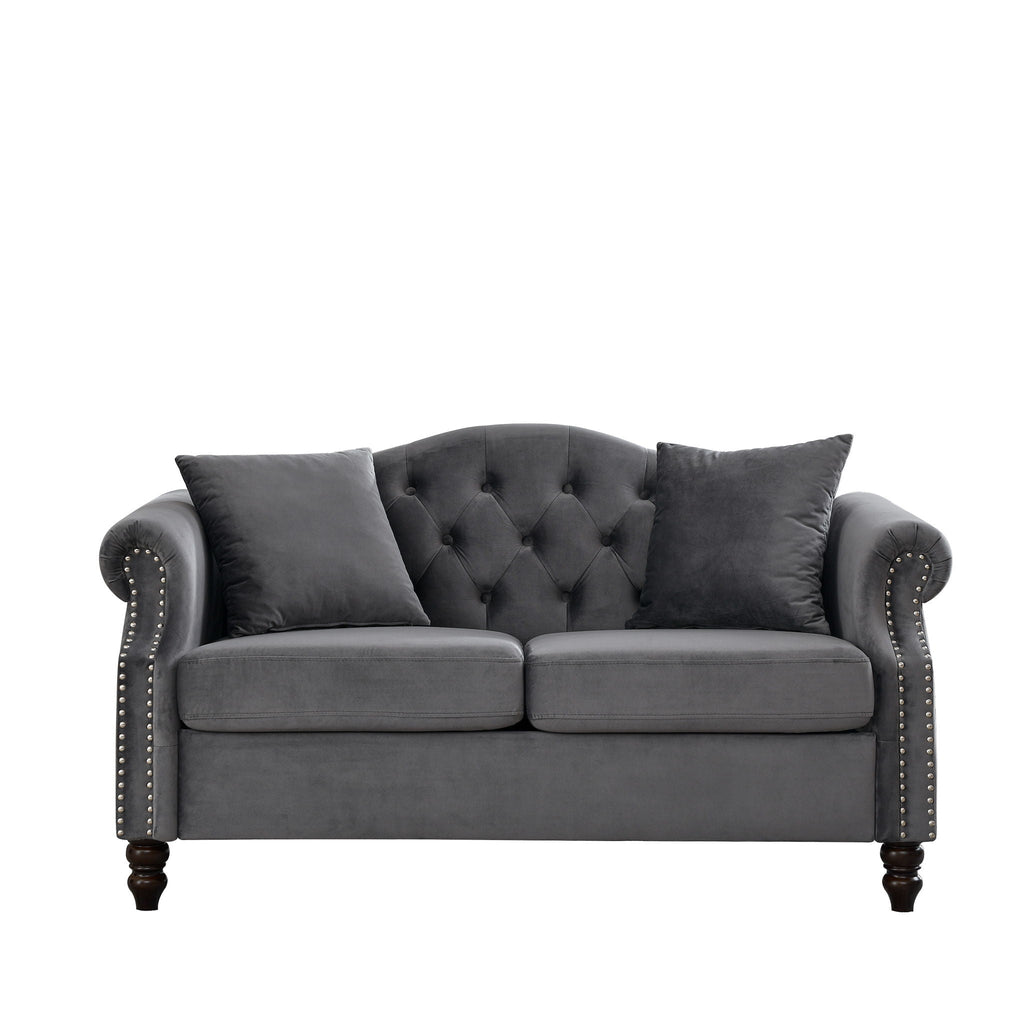 2 Seater Chesterfield Sofa With Rolled Arms And Nailhead Trim For Living Room