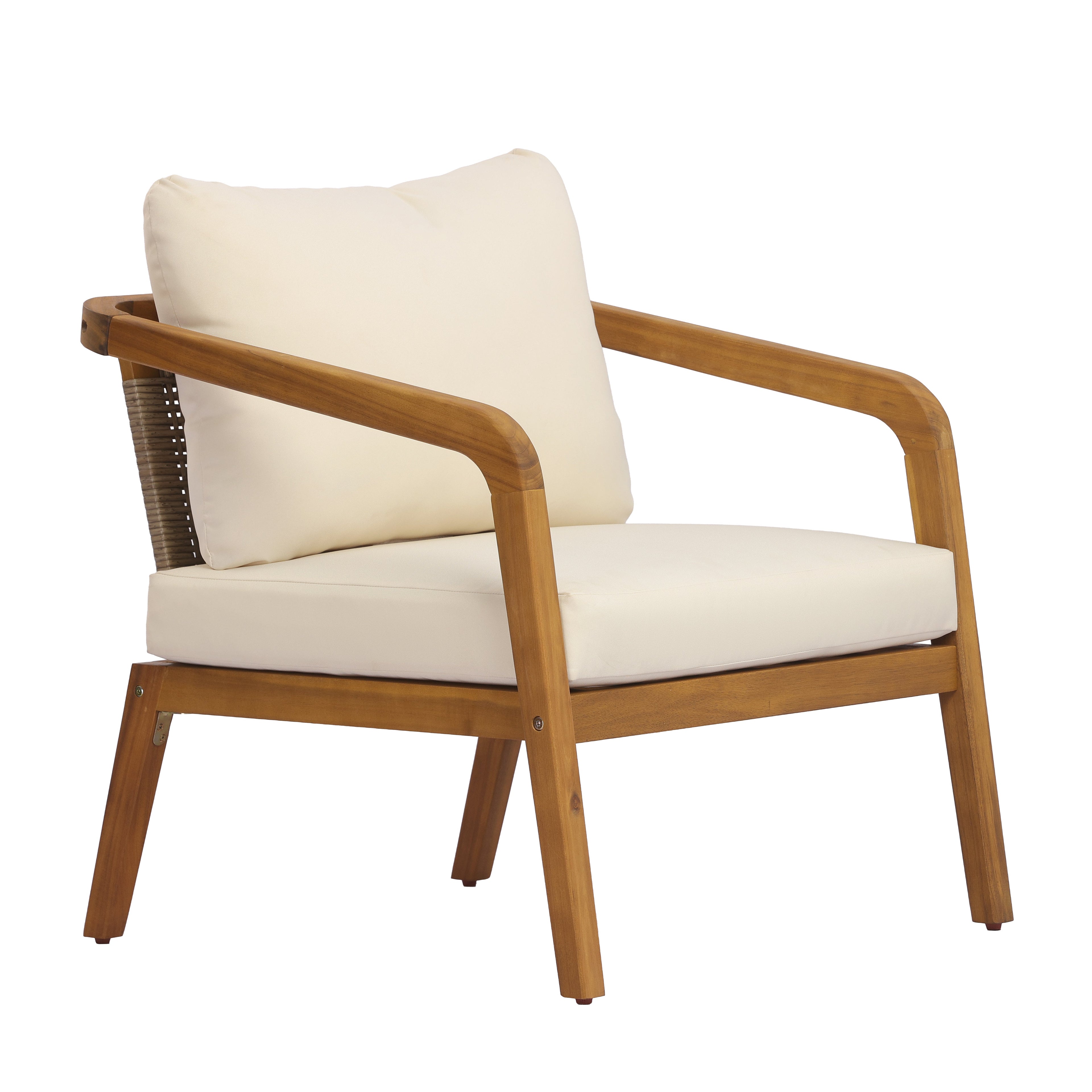 Acacia Wood Outdoor Patio Club Chair with PE Wicker Backrest & Cushions