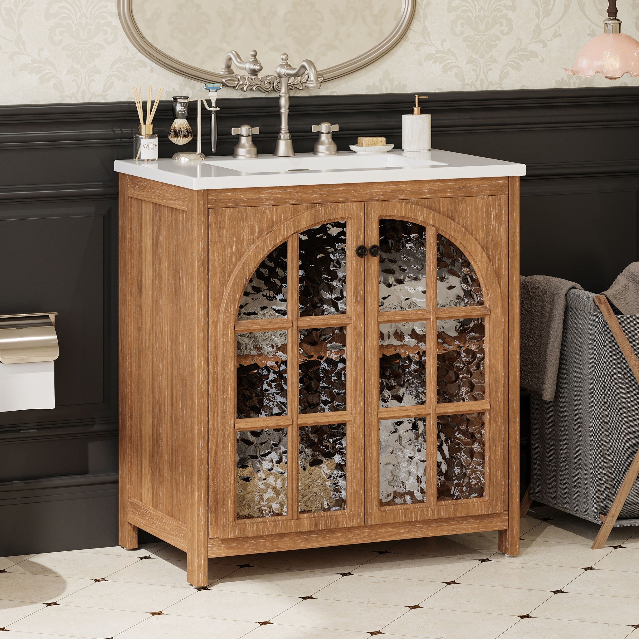 Vintage Farmhouse Bathroom Vanity with Ceramic Sink