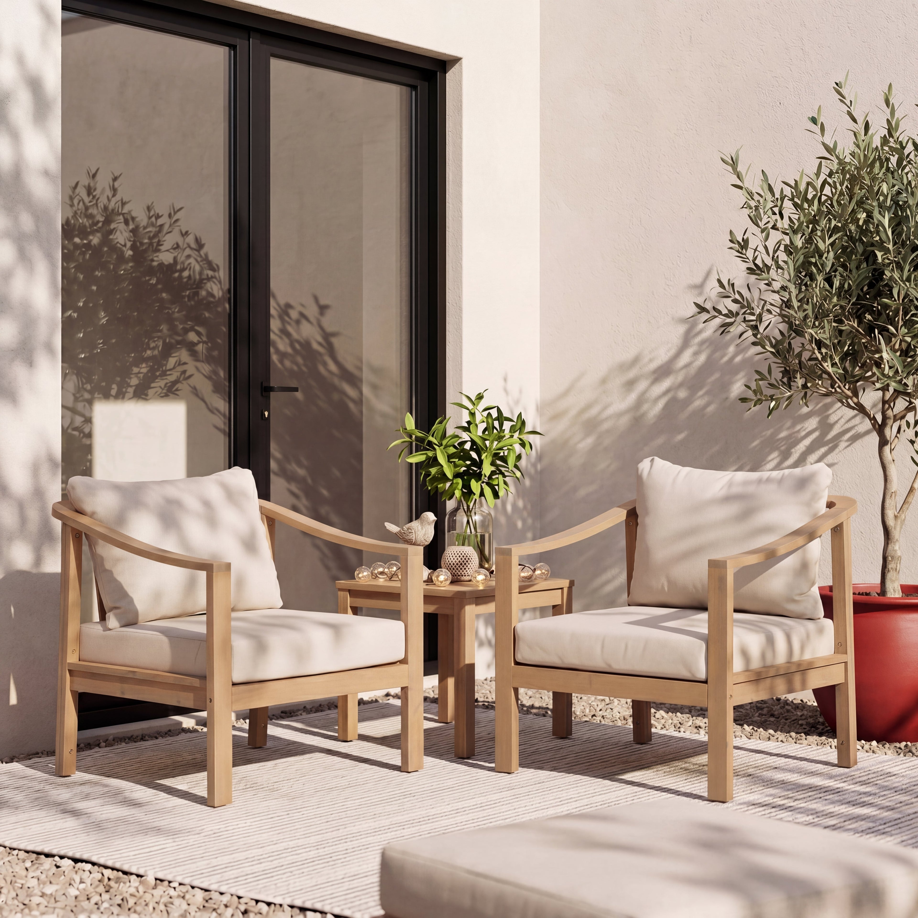 Acacia Wood Patio Furniture Club Chair Set of 2