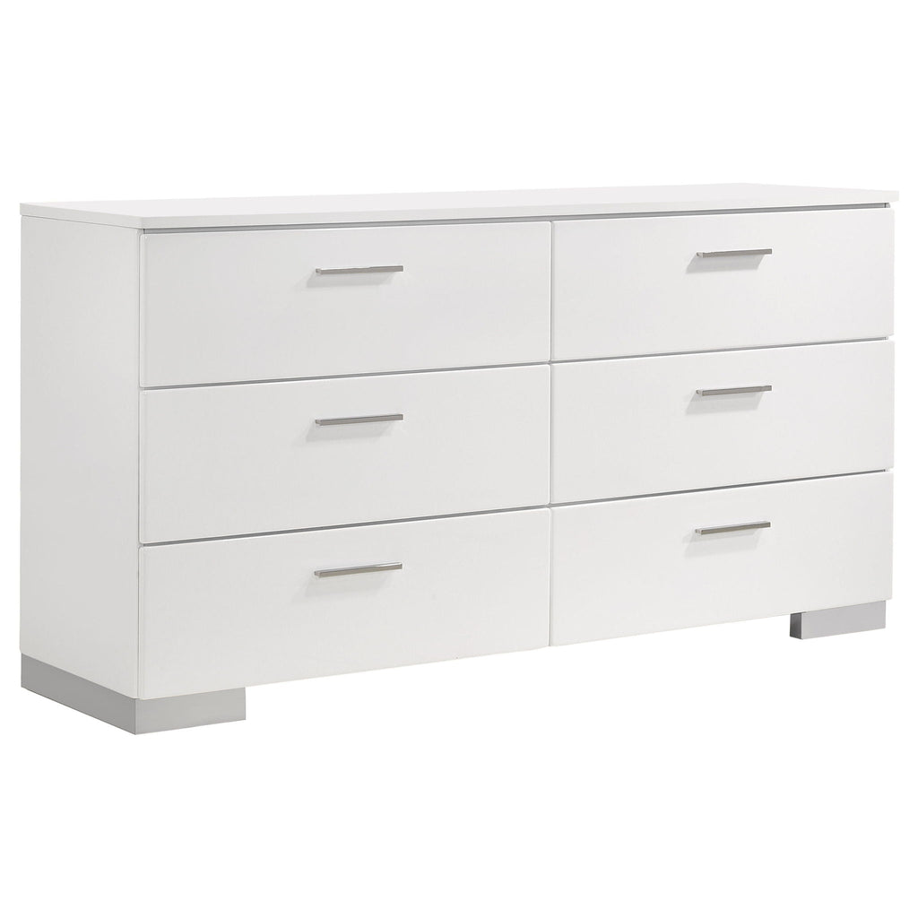 August - 6 Piece Queen Panel Bedroom Set With LED Lighting - White