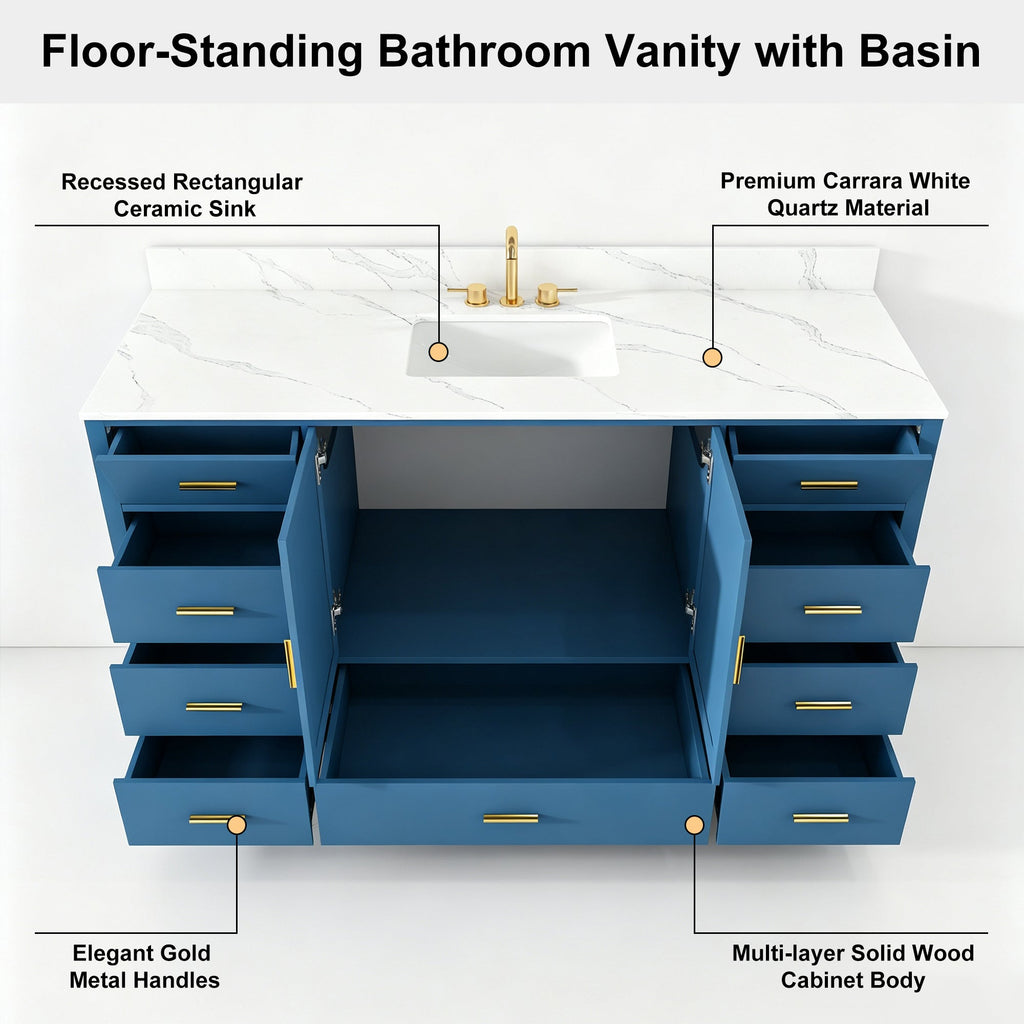 60" Modern Solid Wood Bathroom Vanity with Sink