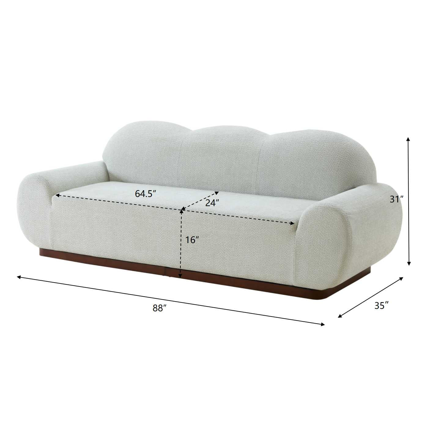 88in Round Arm Cloud Curved 3-Seater Modern Upholstered Boucle Sofa
