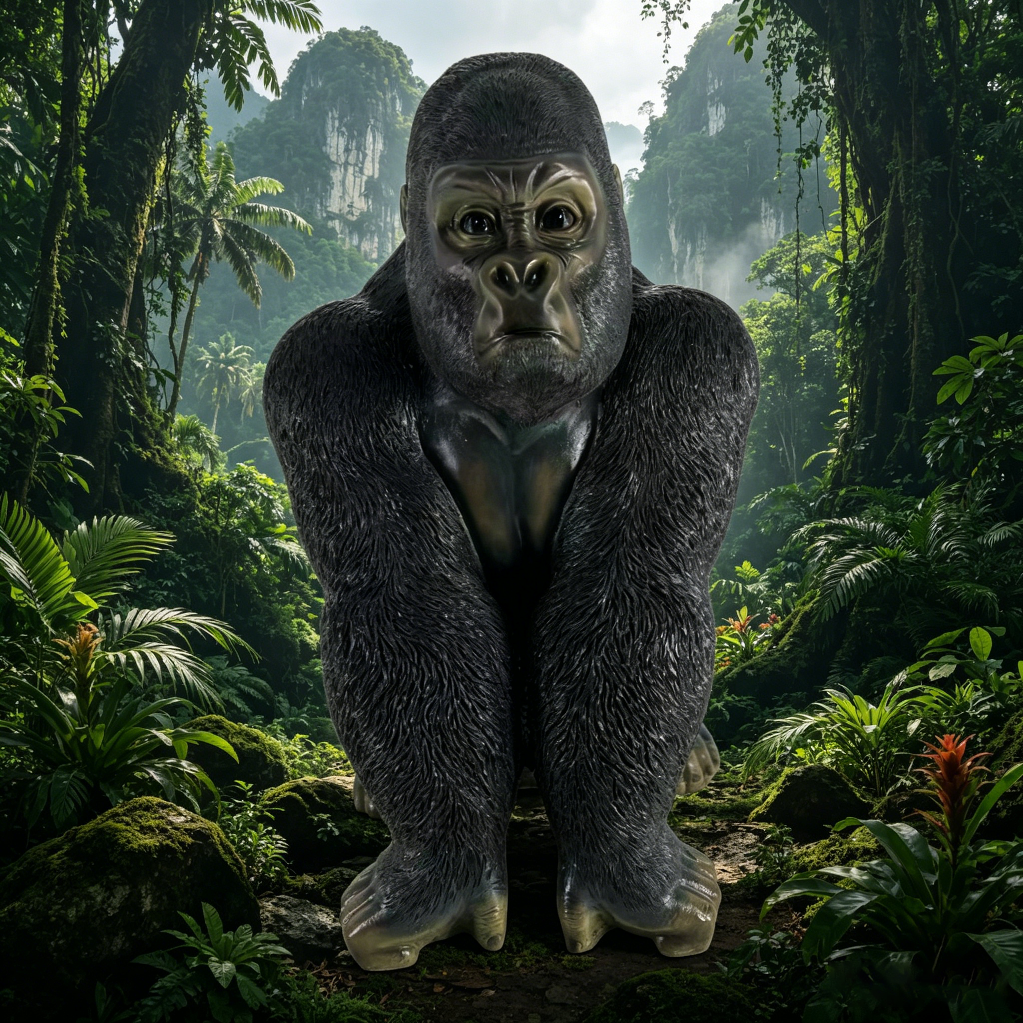 Realistic Silverback Gorilla Figurine