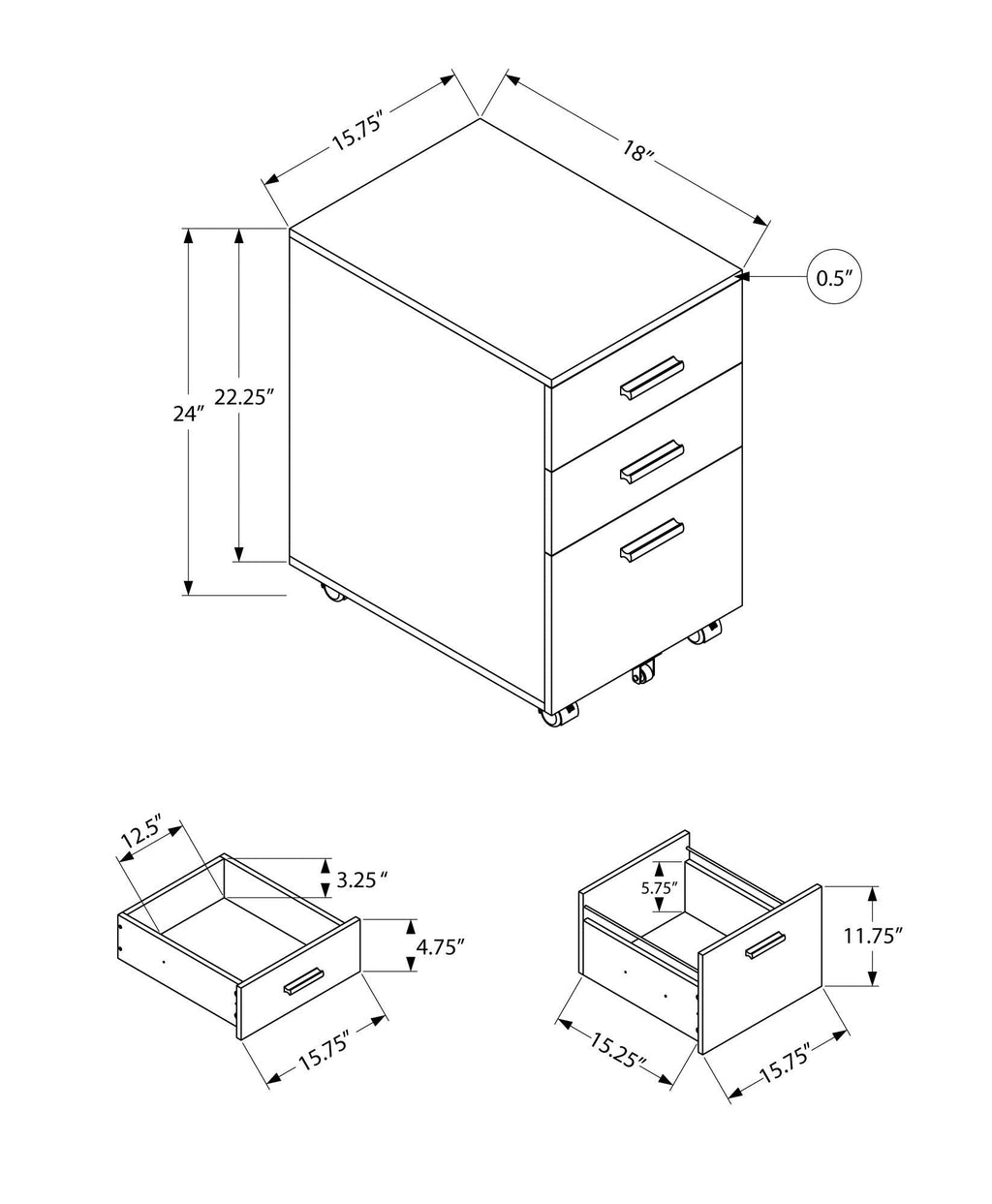 File Cabinet, Rolling Mobile Storage Drawers, Contemporary Office Cabinet