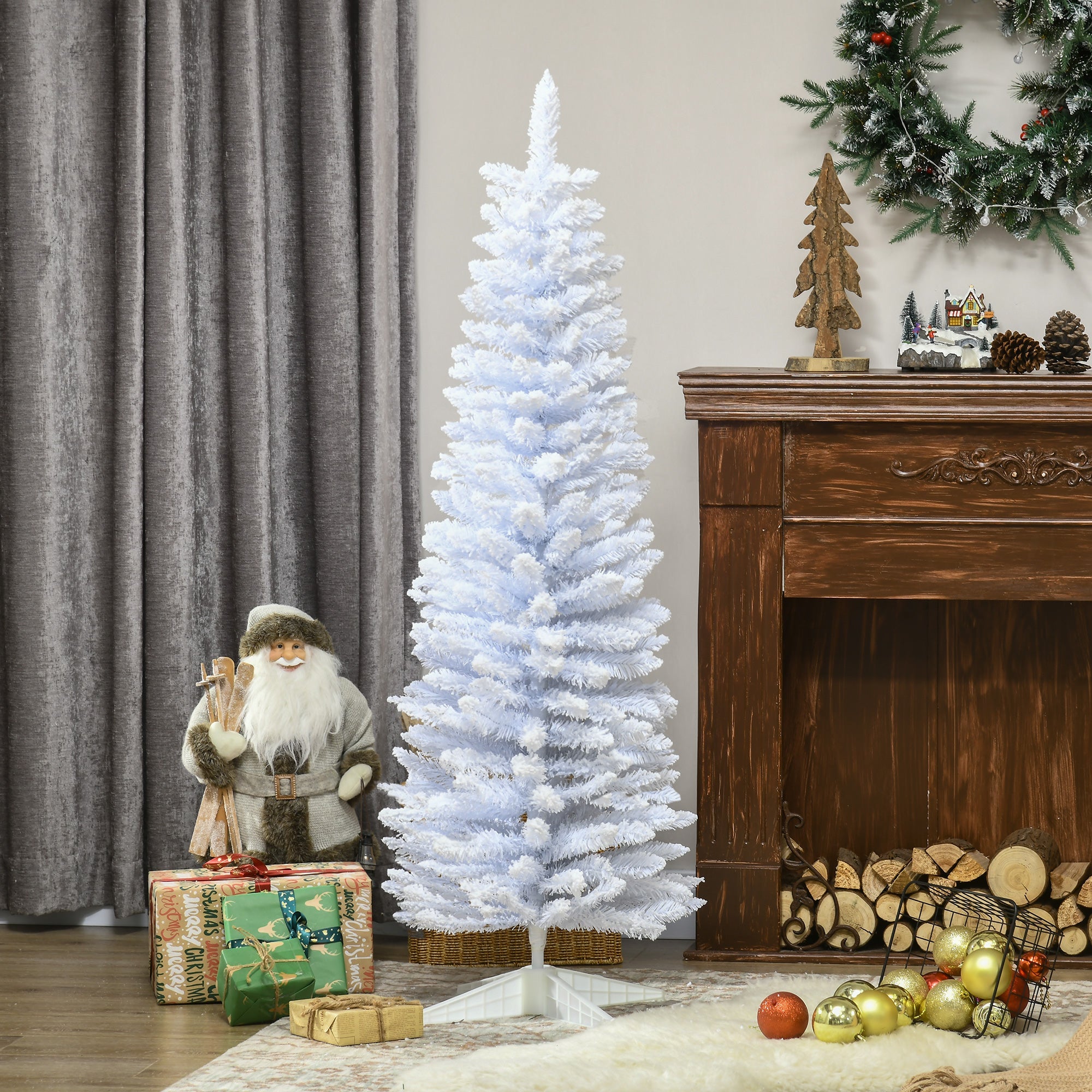 HOMCOM 5' Snow Flocked Artificial Pencil Christmas Tree