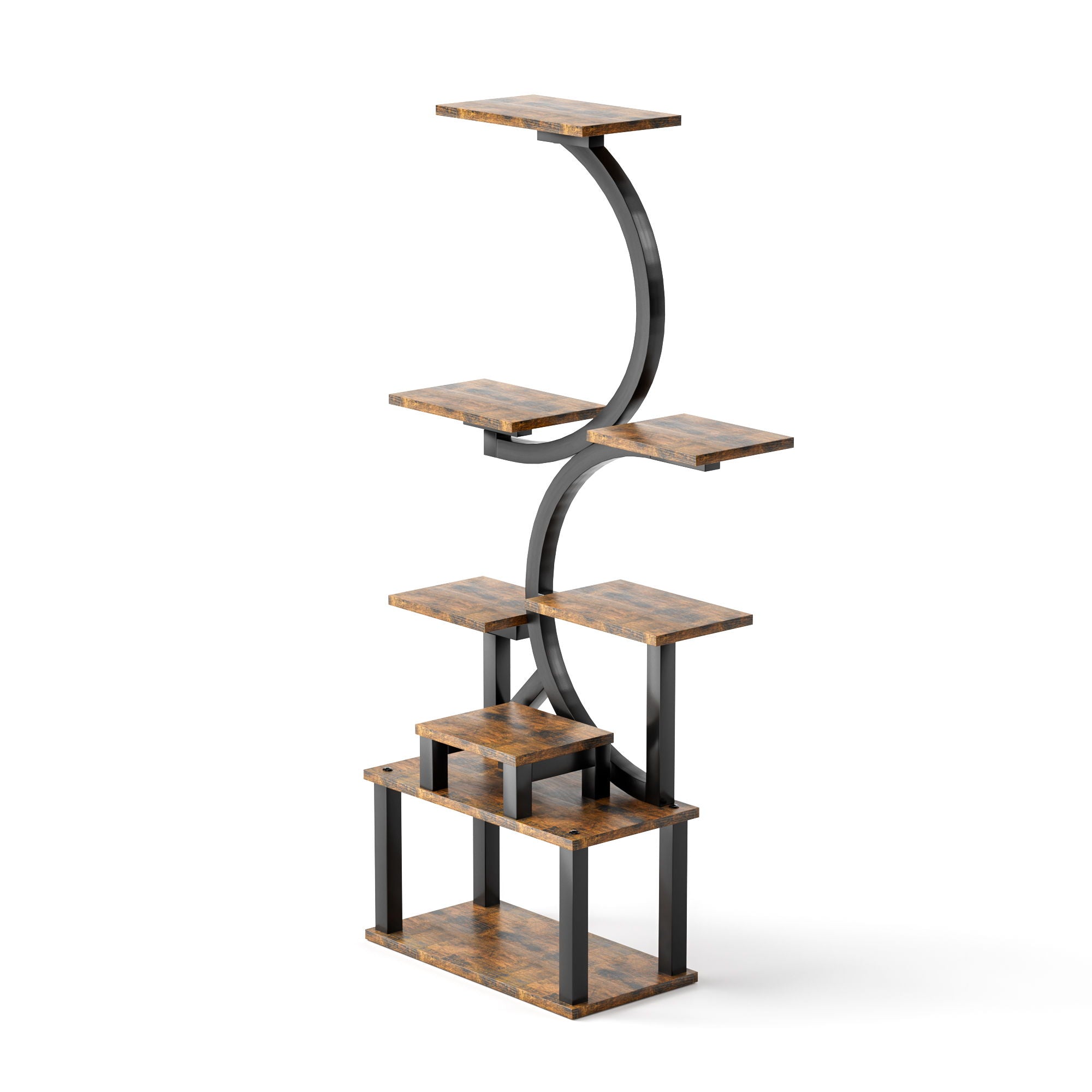 8 Tier Indoor Plant Stand With 5 Grow Lights For Living Room - Rustic Brown