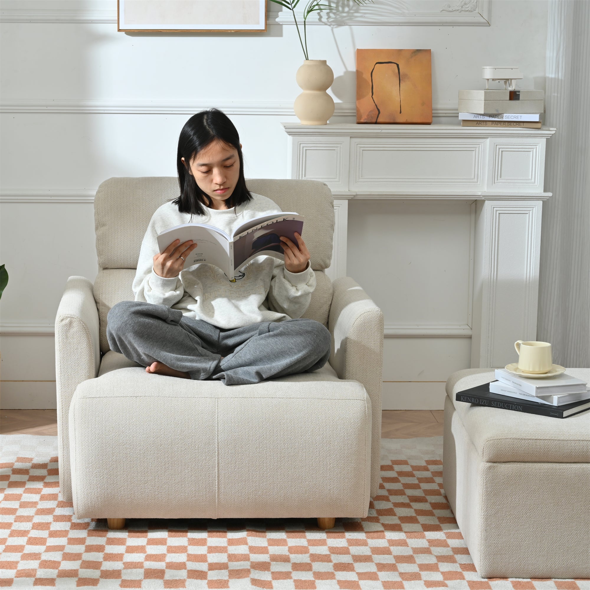 Oversized Chair with Storage Ottoman