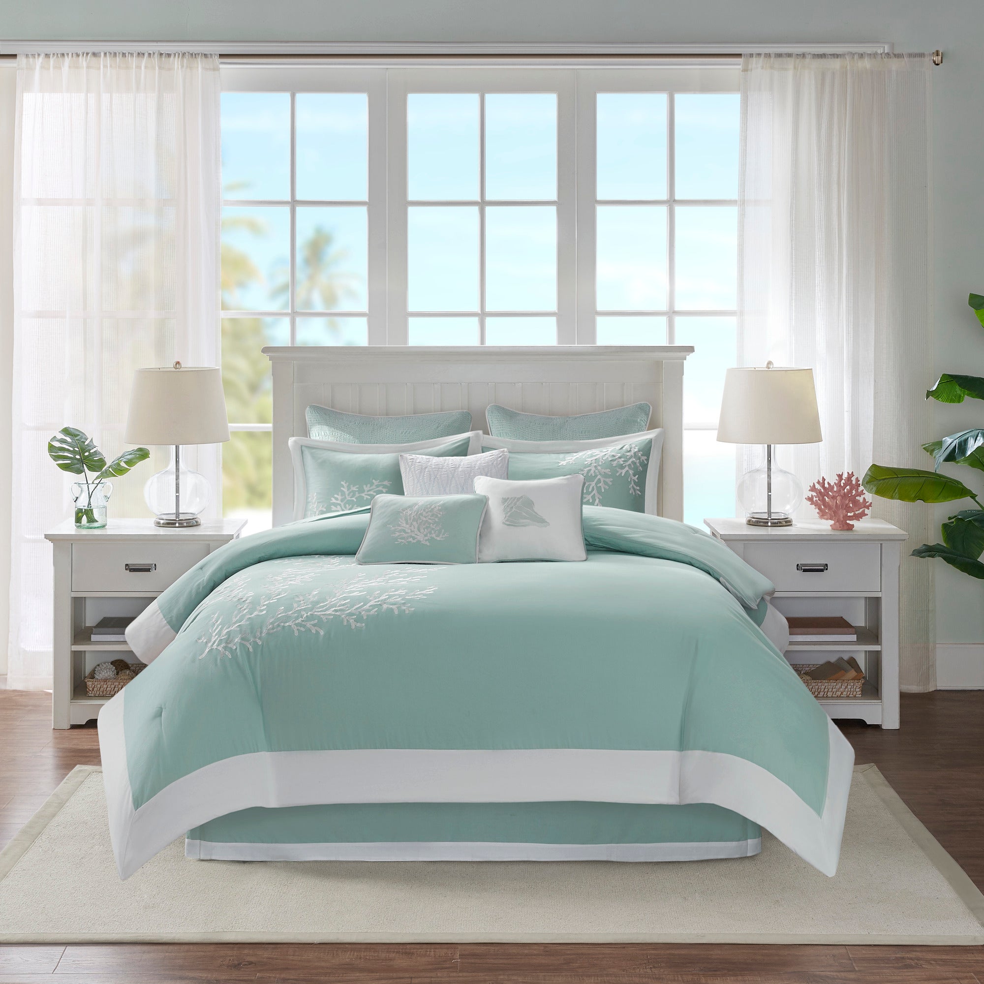 Oversized Cotton Jacquard Comforter Set Aqua Queen