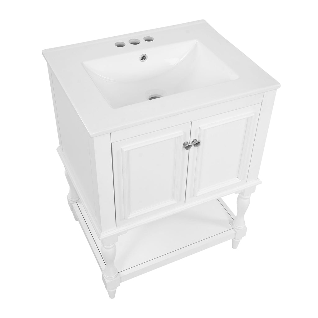 Modern Bathroom Vanity With Sink, Rectangular Cabinet With Open Shelf And Closed Storage