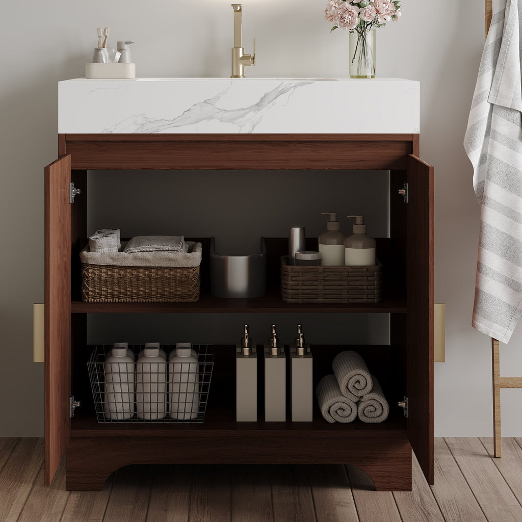 30" Freestanding Sintered Stone Countertop Bathroom Vanity with Ceramic Sink