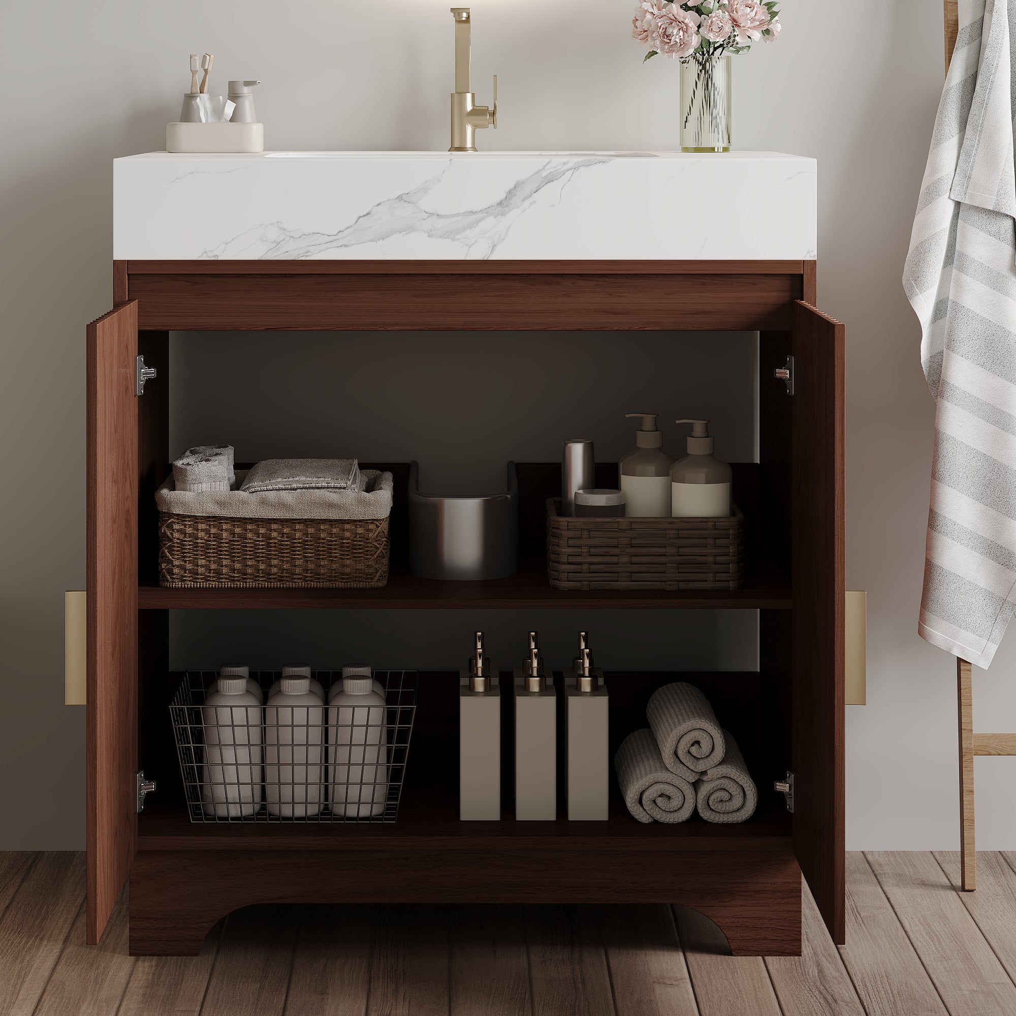 30" Freestanding Sintered Stone Countertop Bathroom Vanity with Ceramic Sink