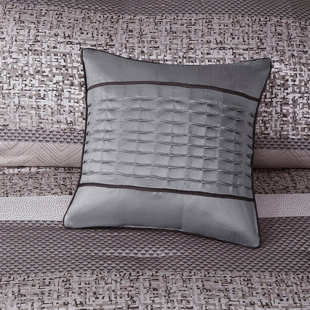 7 Piece Jacquard Comforter Set Grey/Taupe Queen