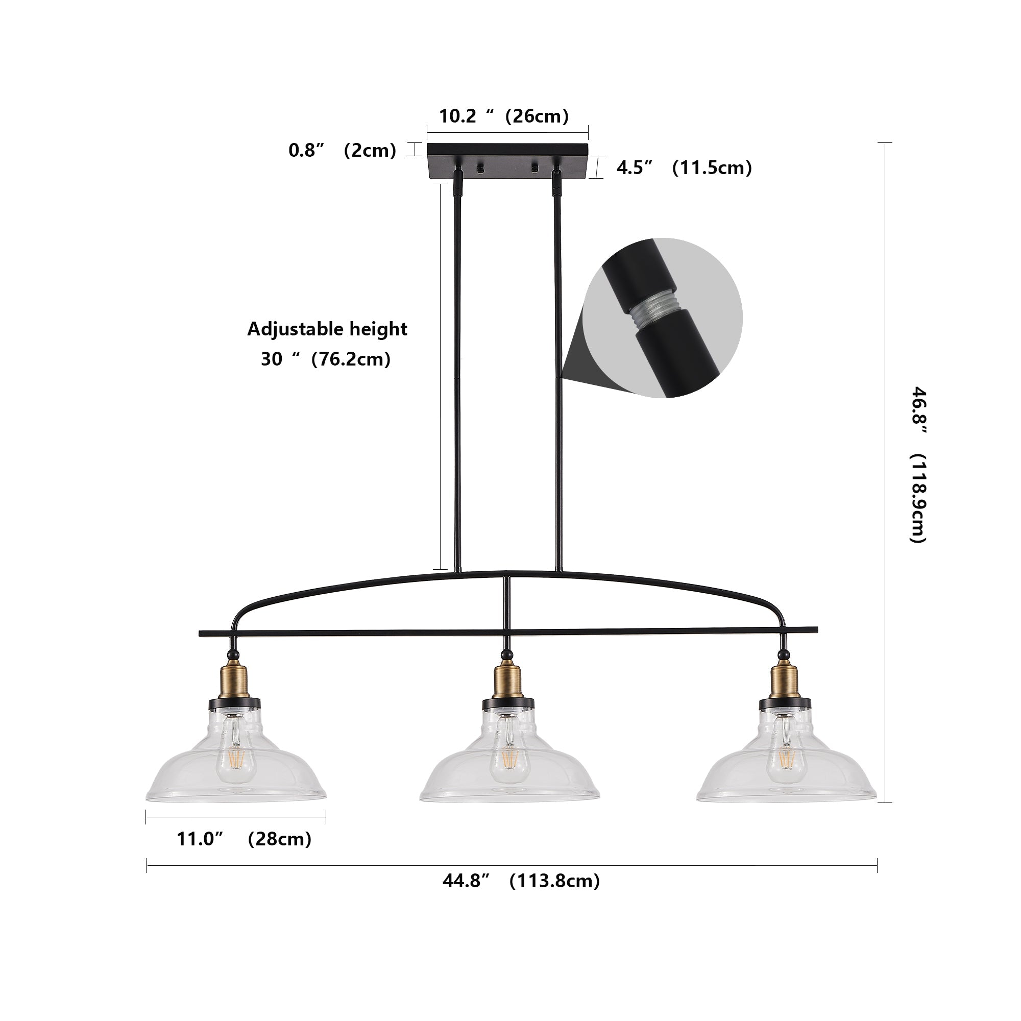 Industrial 3-Light Pendant Chandelier with Clear Glass Shades