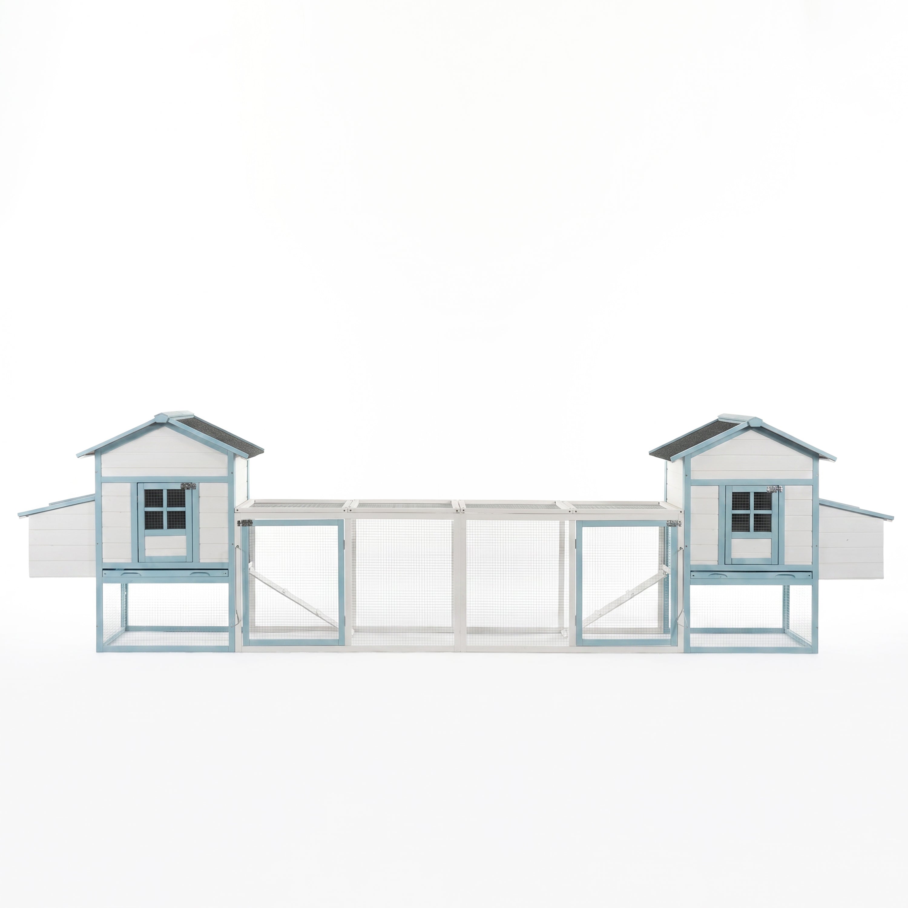 Large Wooden Chicken Coop with Double Nesting Boxes, Outdoor Walk-In Chicken Run with Waterproof Asphalt Roof, Fir Wood Poultry Cage with Pull-Out Dropping Trays
