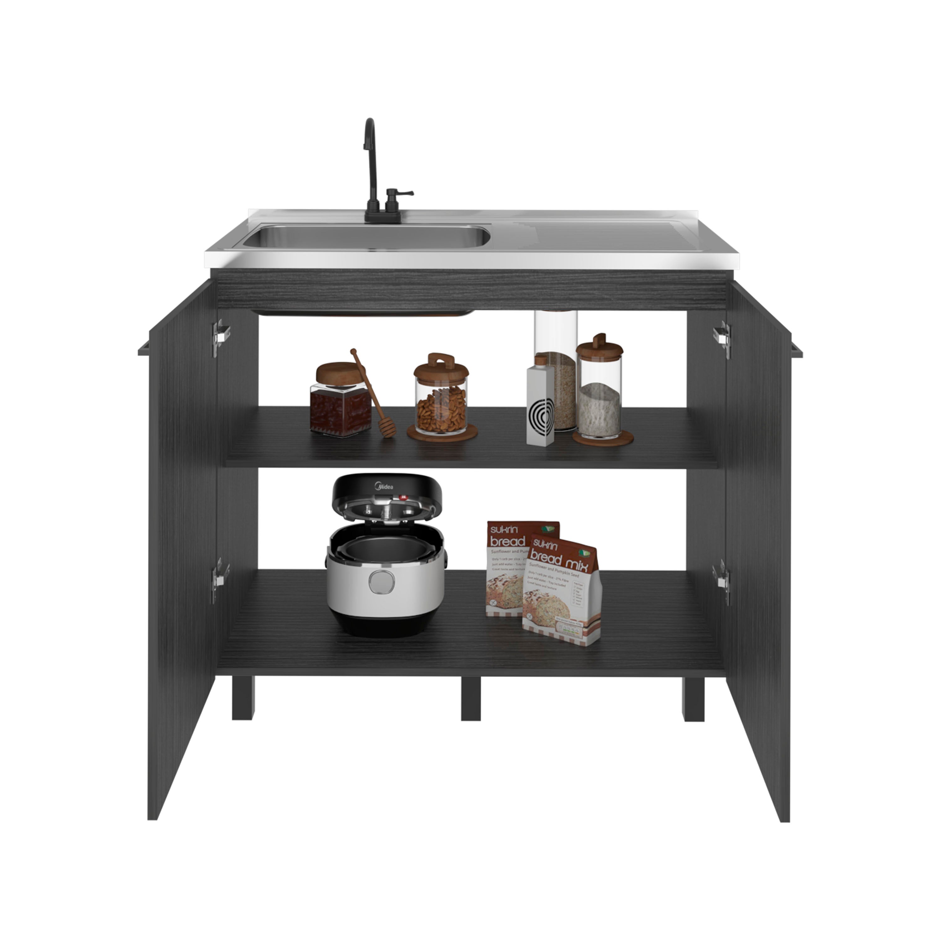 Alatna Freestanding Utility Base Cabinet with Stainless Steel Countertop