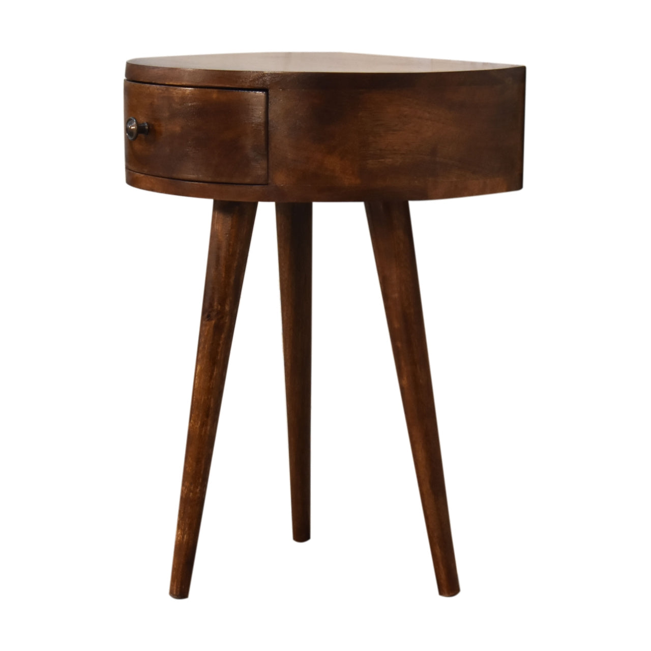Solid Wood Chestnut Semi Circle Nightstand, 1-Drawer, Nordic Legs