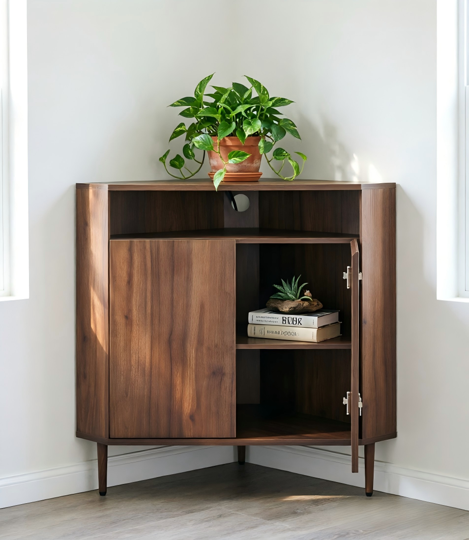 Modern Narrow Wooden Corner Storage Cabinet