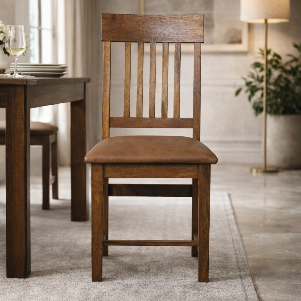 Solid Wood Leather Slatted Dining Chair