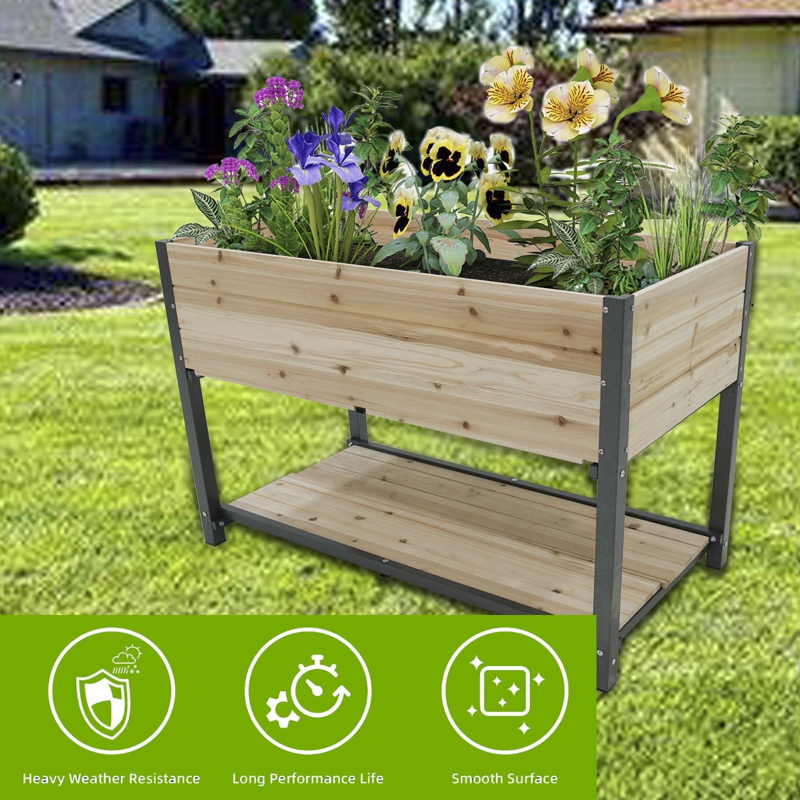 45" Iron-Wood Combined Growing Beds With Feet and Storage Racks