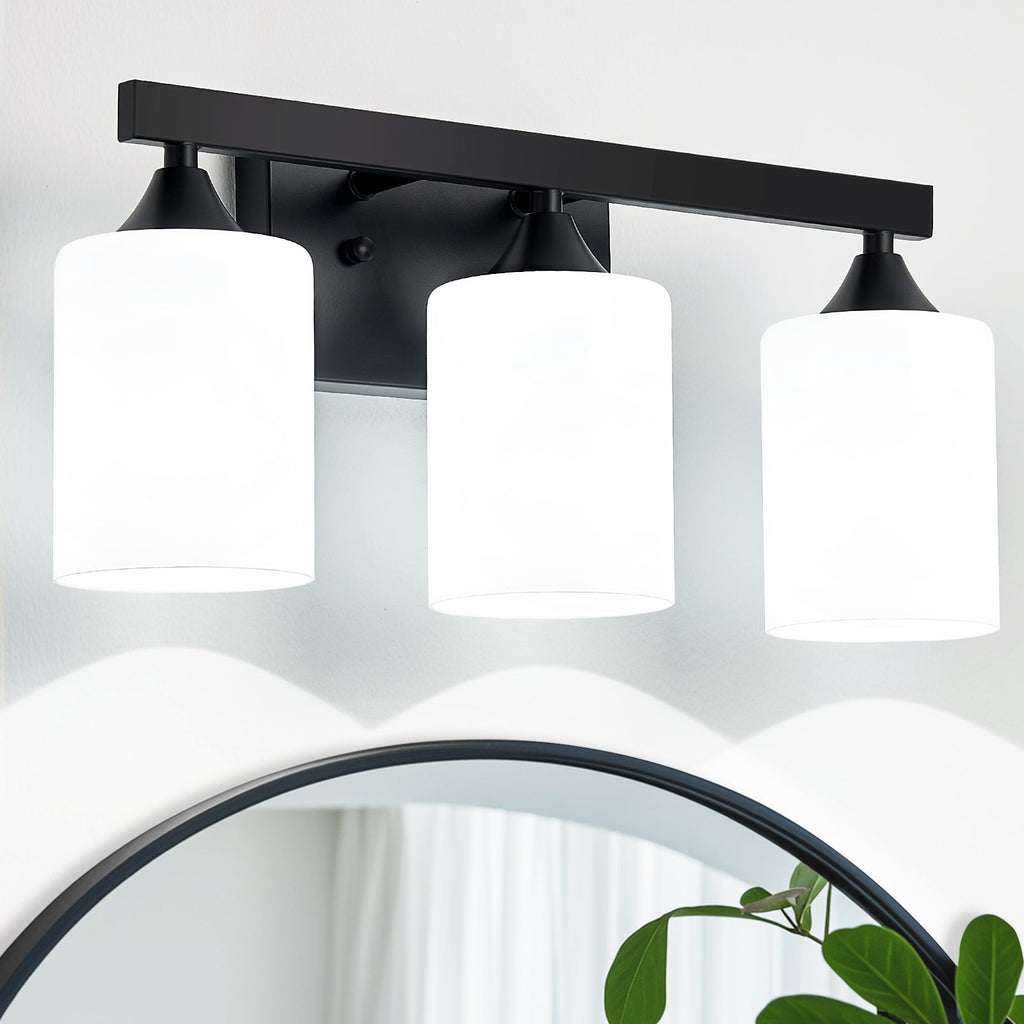 3-Light Matte Black Bathroom Vanity Light