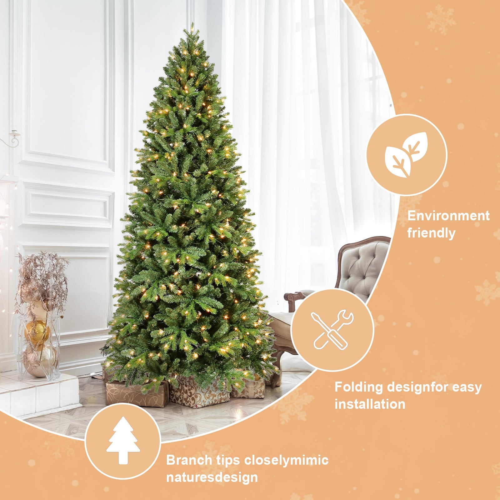 8Ft Christmas Tree with 1847 Tips and 600 Warm Lights