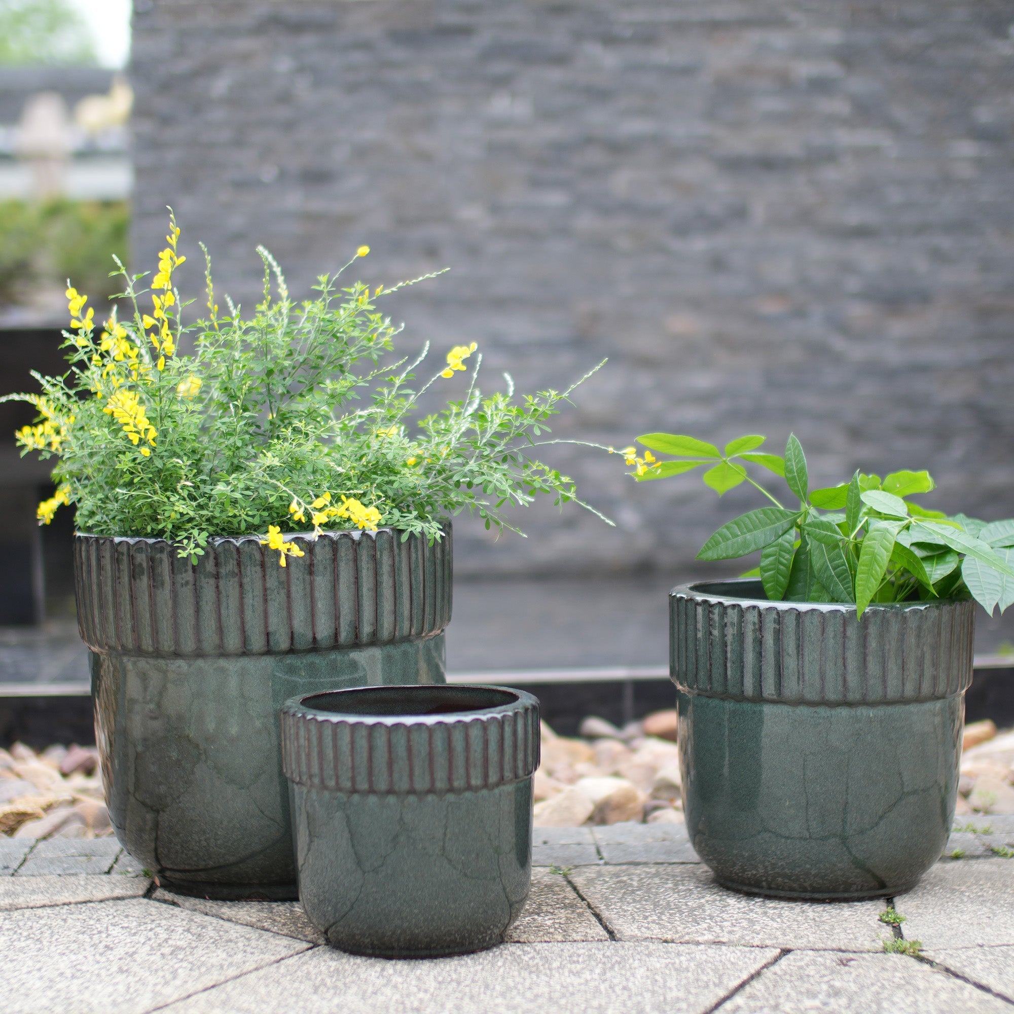 Handmade Ceramic Planter Set of 3, 15/12/9 Inch Diameter, Dark