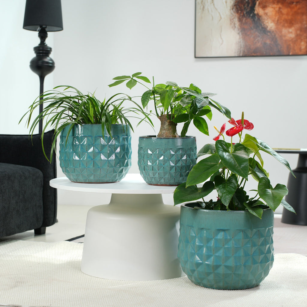 Handmade Ceramic Planter Pots Set of 3, Vintage Turquoise