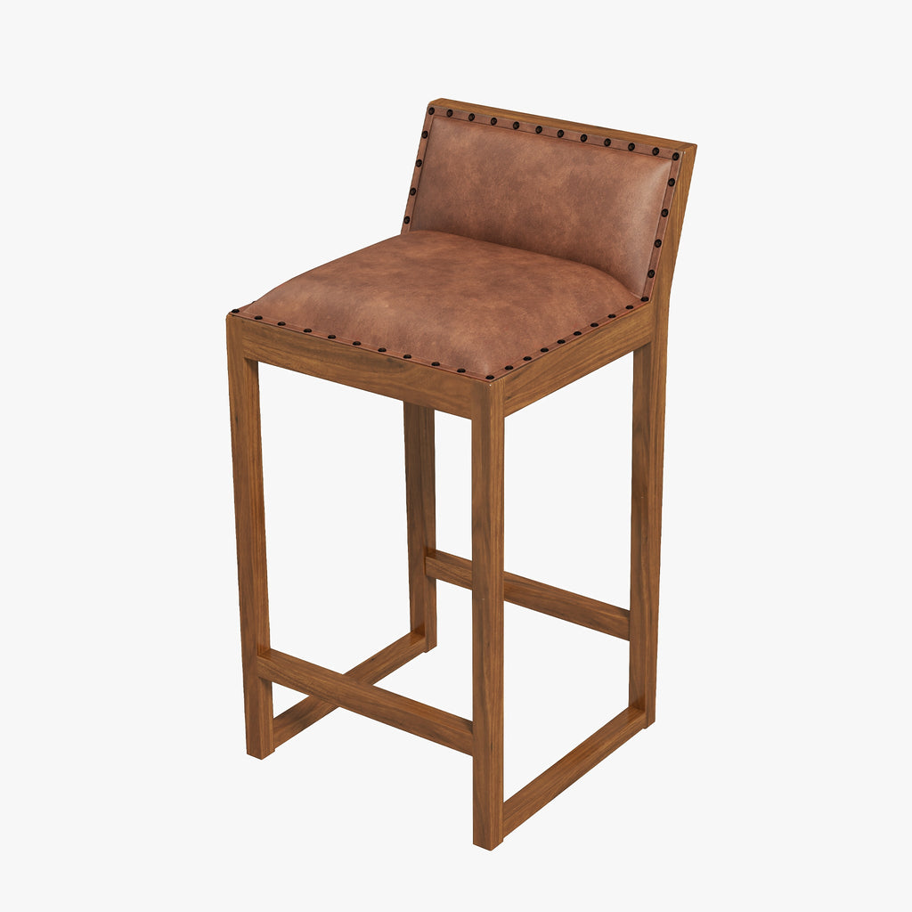 Gavin Mid-Century Modern 25'' Solid Wood Genuine Leather Counter Stool