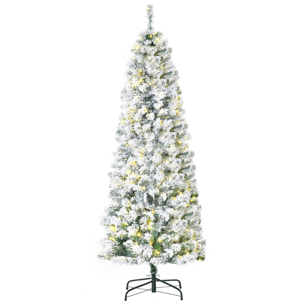 HOMCOM 6ft Pre-Lit Snow-Flocked Slim Douglas Fir Christmas Tree